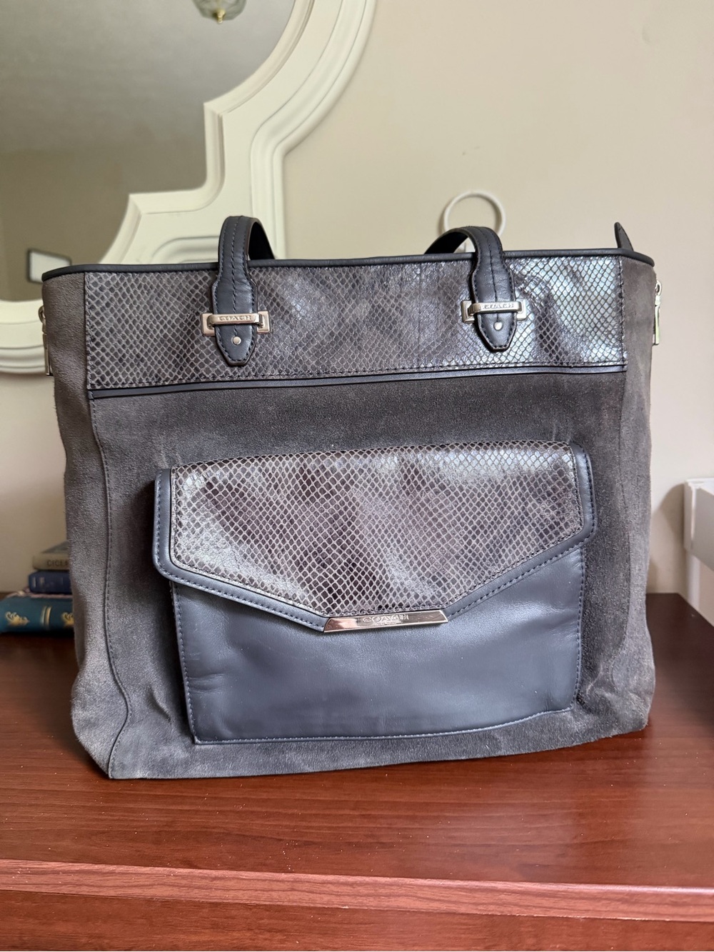 Coach Weekender Gray Suede Tote